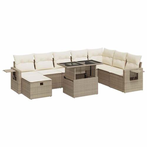 Sofasæt til haven 9 dele med hynder polyrattan beige