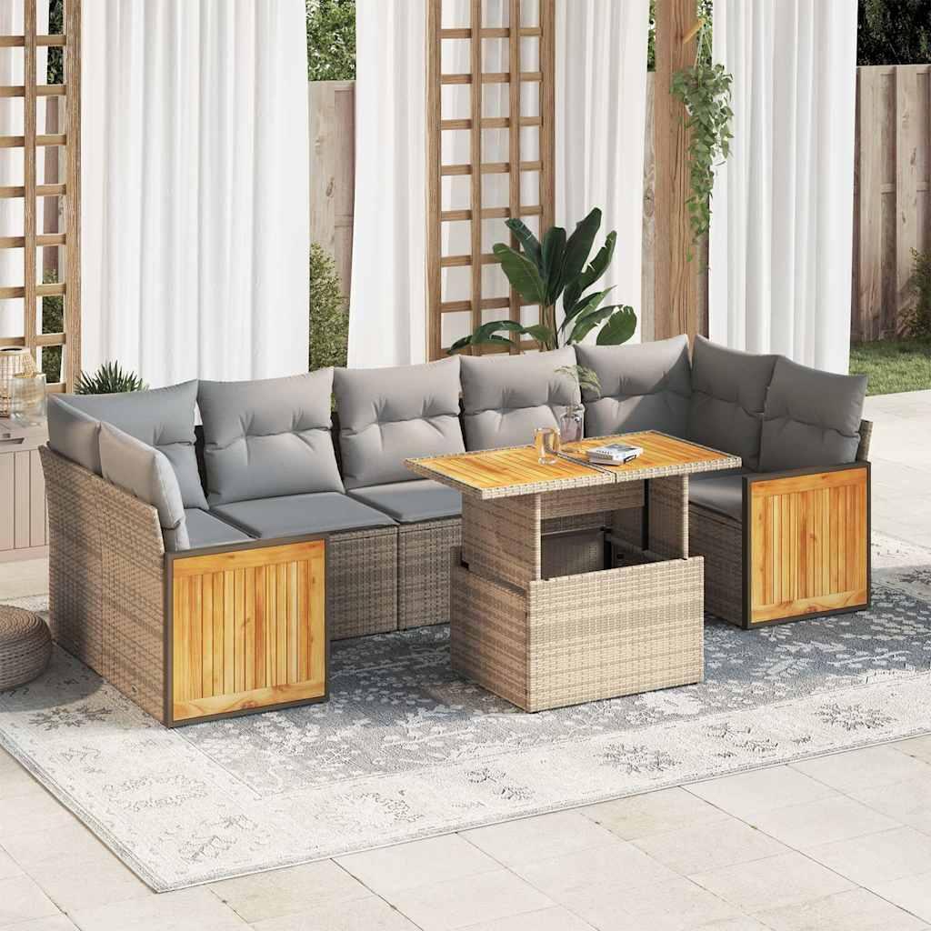Sofasæt til haven 8 dele med hynder polyrattan akacietræ beige billede