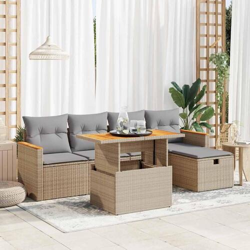 Sofasæt til haven 6 dele med hynder polyrattan beige