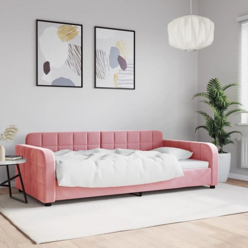 Daybed 100 x 200 cm i velour - lyserød sovesofa/gæsteseng