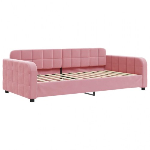 Daybed 100 x 200 cm i velour - lyserød sovesofa/gæsteseng