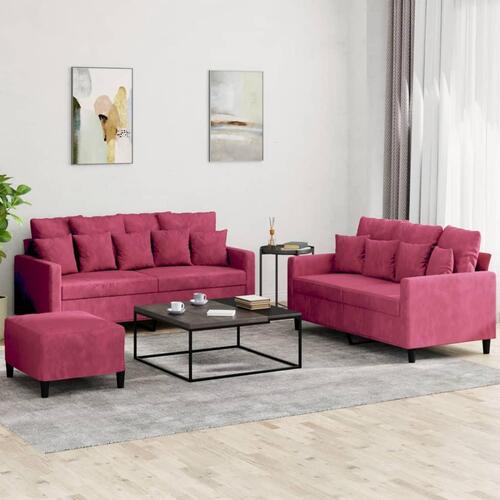 2 personers sofa med hynder velour vinrød