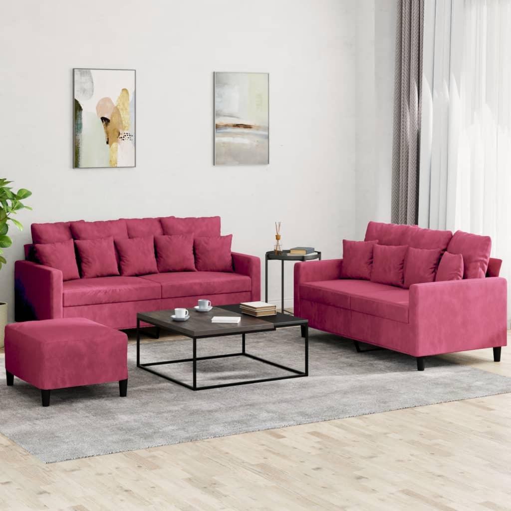 2 personers sofa med hynder velour vinrød