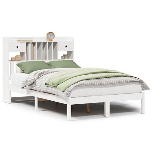 Seng med reol uden madras 135x190 cm massivt fyrretræ hvid
