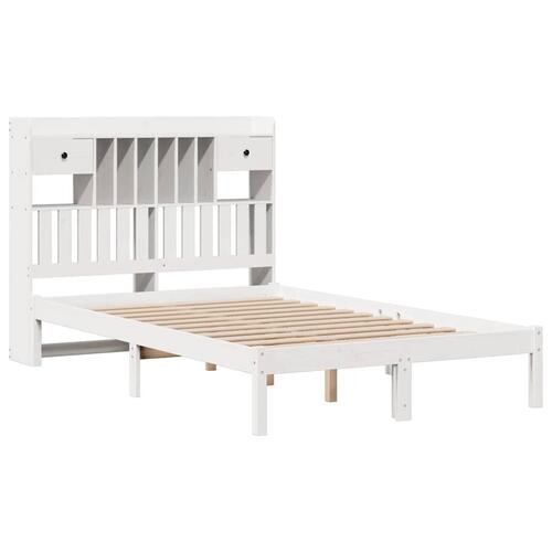 Seng med reol uden madras 135x190 cm massivt fyrretræ hvid
