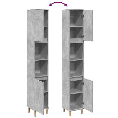 Badeværelsesskab 30x30x190 cm konstrueret træ betongrå