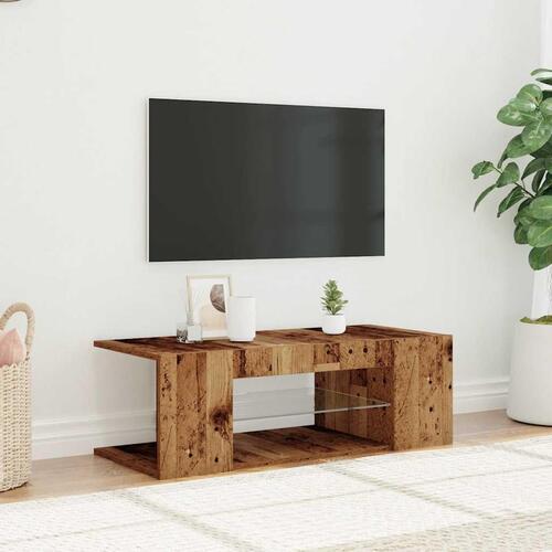 Tv-bord m. LED-lys 90x39x30 cm konstrueret træ antikt træ