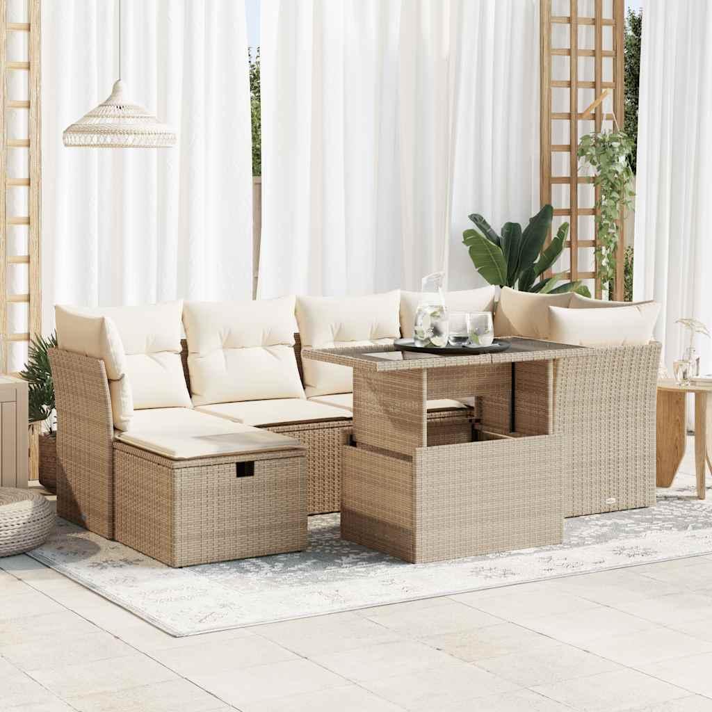 Sofasæt til haven 7 dele med hynder polyrattan beige