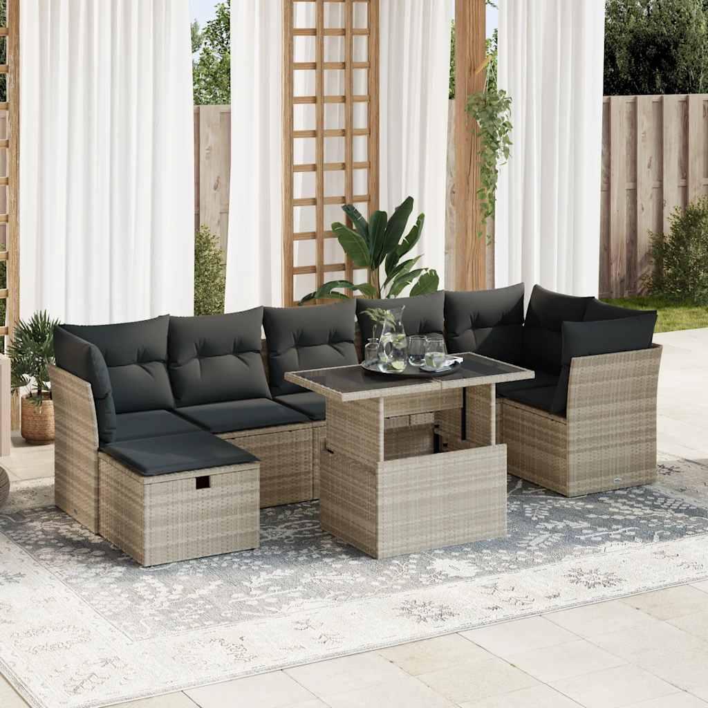 Sofasæt til haven 8 dele med hynder polyrattan lysegrå
