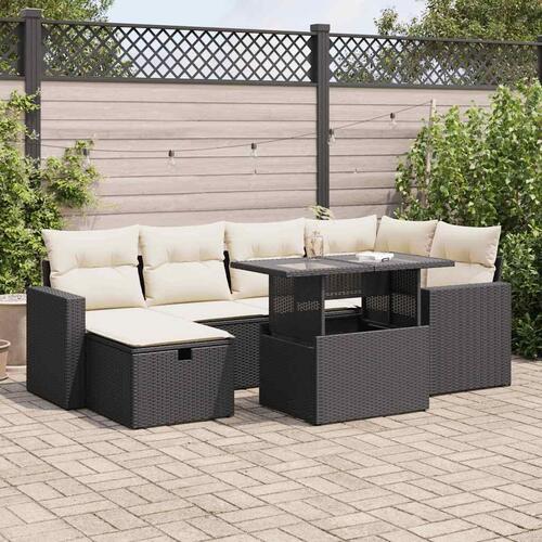 Sofasæt til haven 7 dele med hynder polyrattan sort