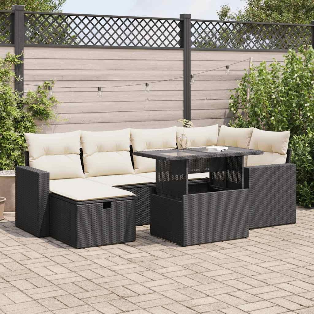 Sofasæt til haven 7 dele med hynder polyrattan sort