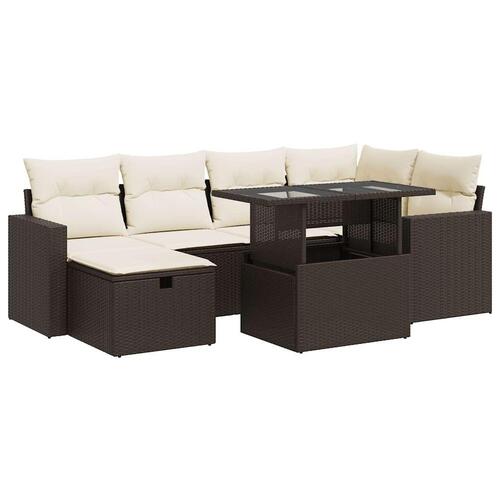Sofasæt til haven 7 dele med hynder polyrattan brun