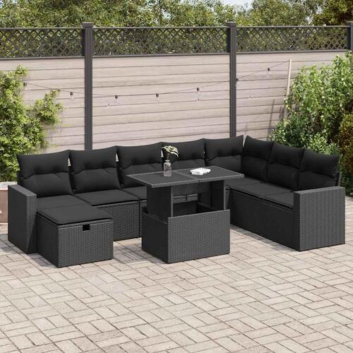 Sofasæt til haven 9 dele med hynder polyrattan sort