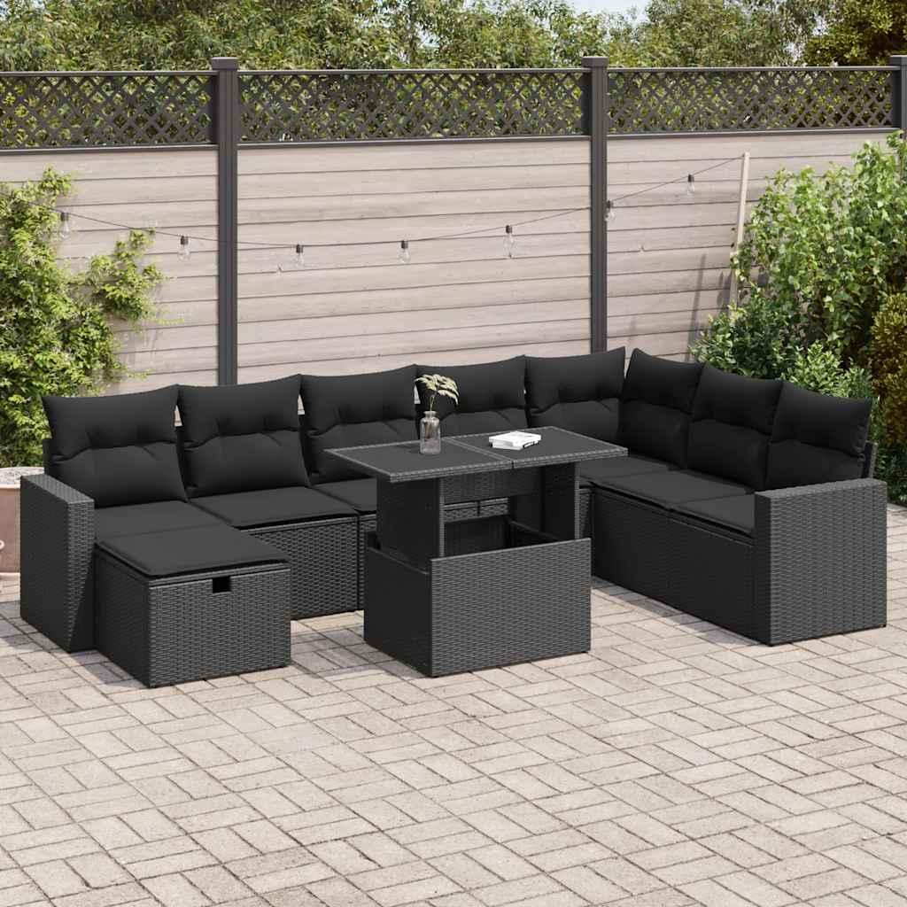 Sofasæt til haven 9 dele med hynder polyrattan sort