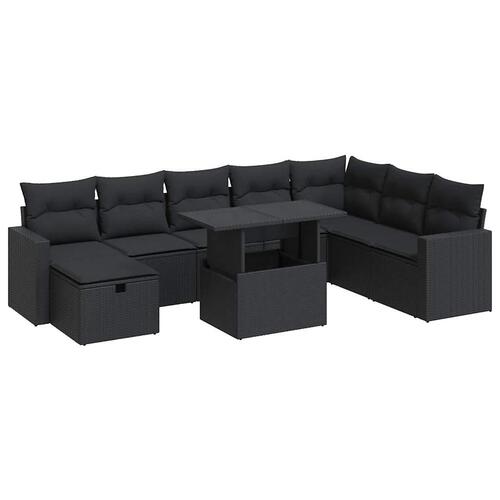 Sofasæt til haven 9 dele med hynder polyrattan sort