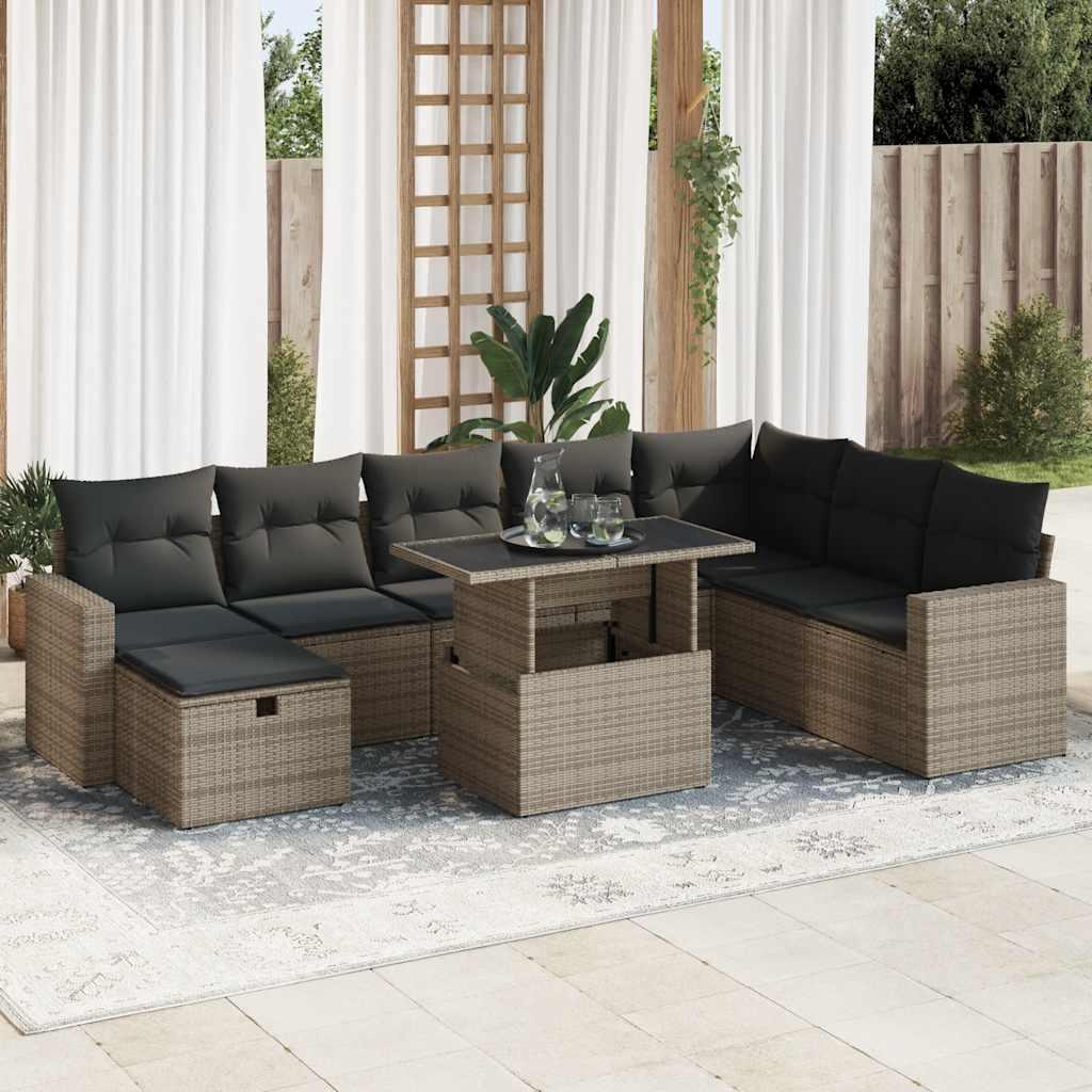 Sofasæt til haven 9 dele med hynder polyrattan grå