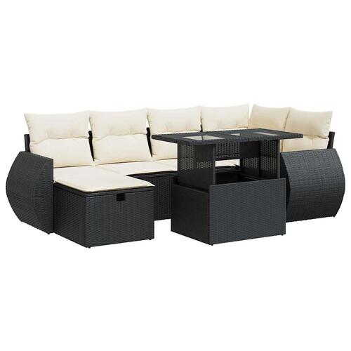 Sofasæt til haven 7 dele med hynder polyrattan sort