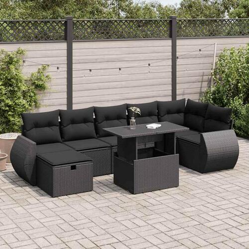 Sofasæt til haven 8 dele med hynder polyrattan sort