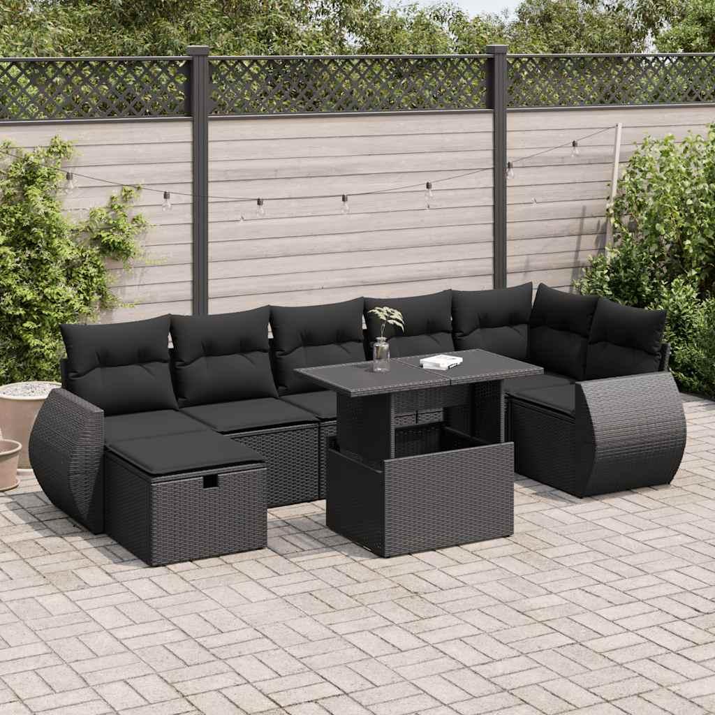 Sofasæt til haven 8 dele med hynder polyrattan sort