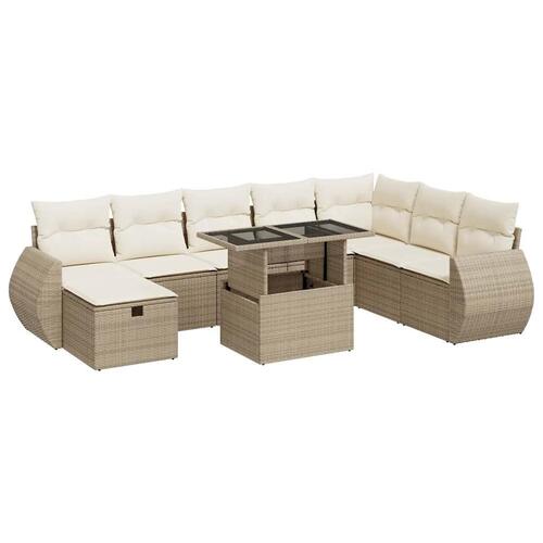 Sofasæt til haven 9 dele med hynder polyrattan beige