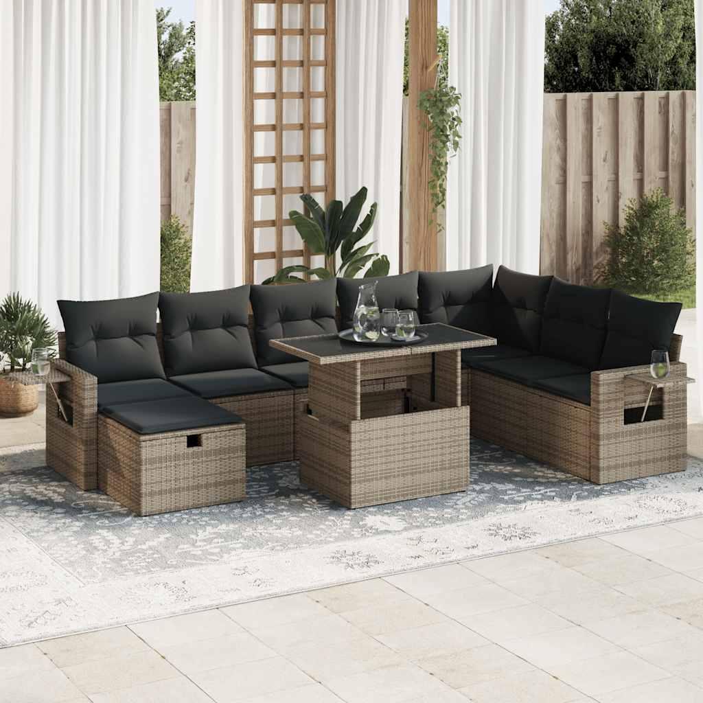 Sofasæt til haven 9 dele med hynder polyrattan grå