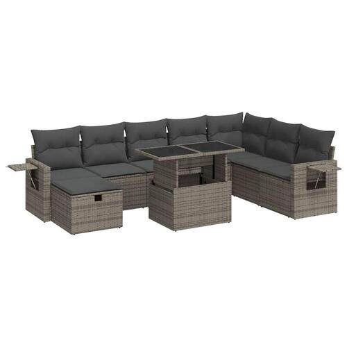 Sofasæt til haven 9 dele med hynder polyrattan grå