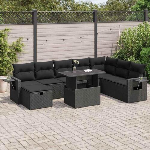 Sofasæt til haven 9 dele med hynder polyrattan sort