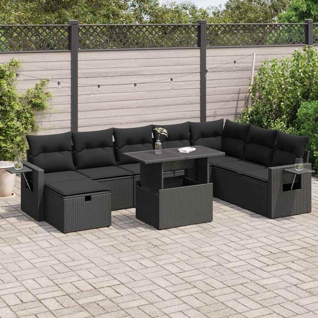 Sofasæt til haven 9 dele med hynder polyrattan sort