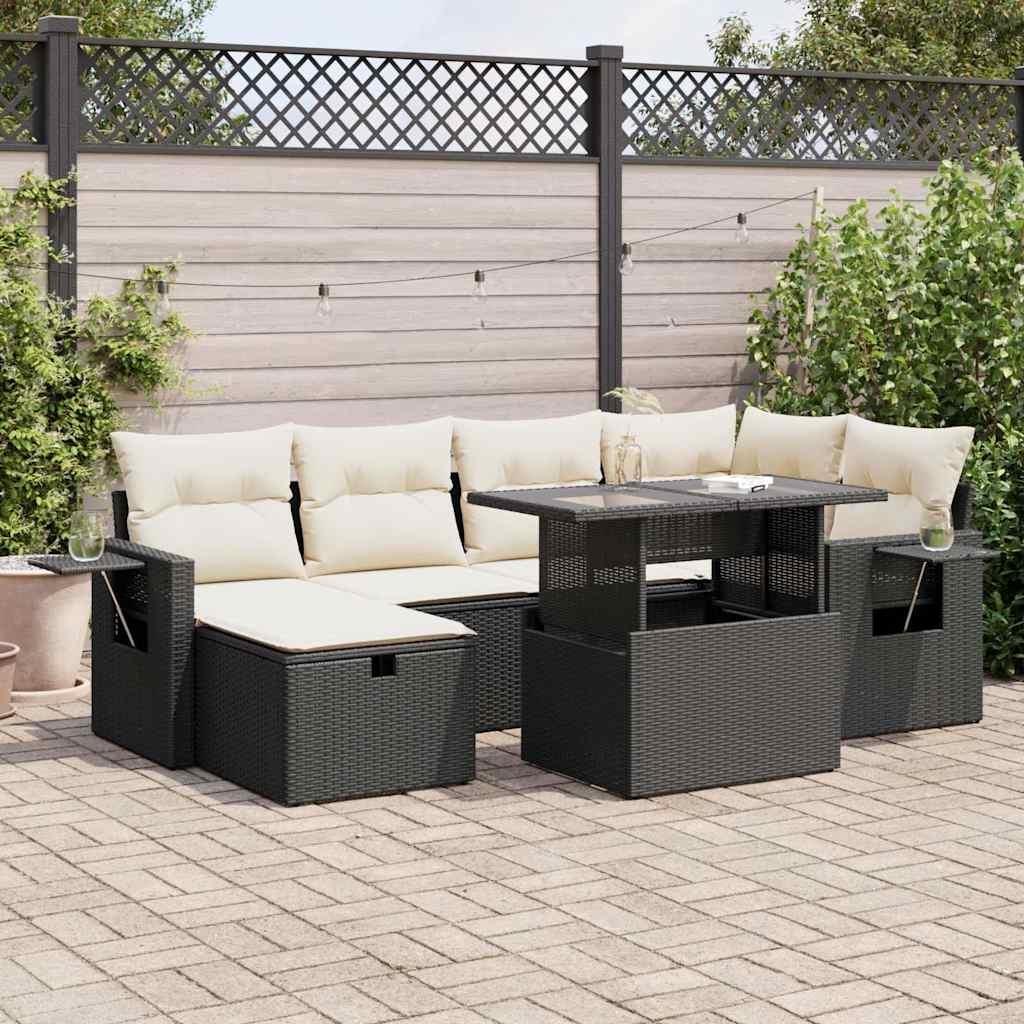 Sofasæt til haven 7 dele med hynder polyrattan sort