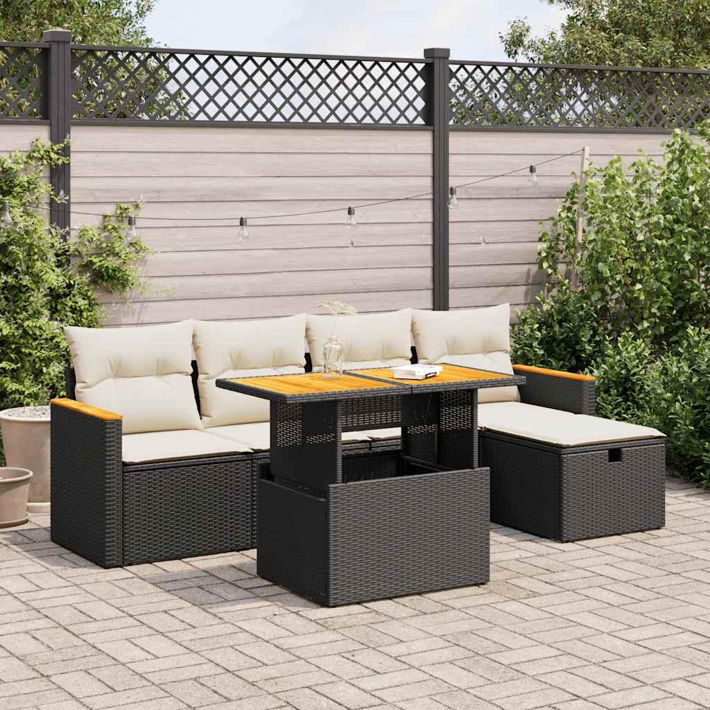 Sofasæt til haven 6 dele med hynder polyrattan sort