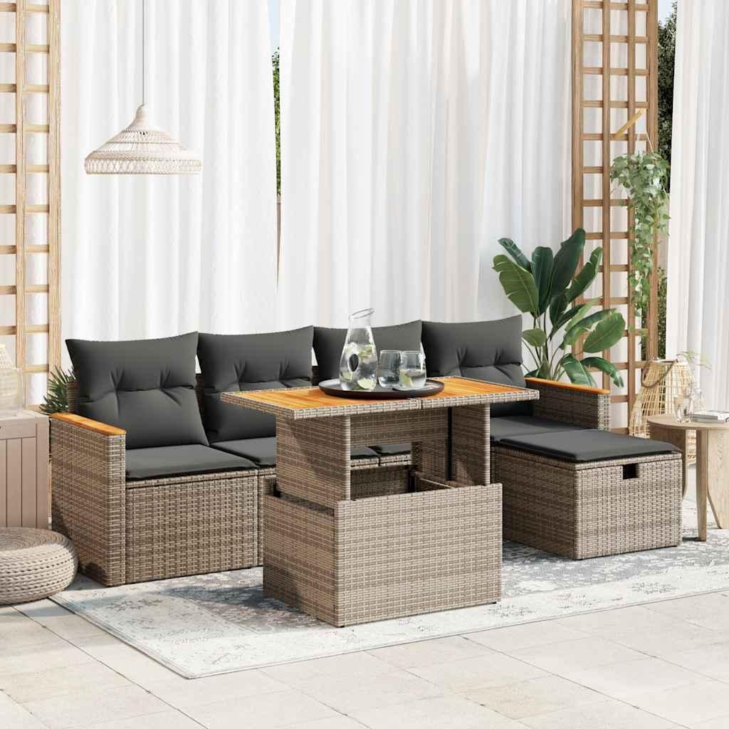 Sofasæt til haven 6 dele med hynder polyrattan grå