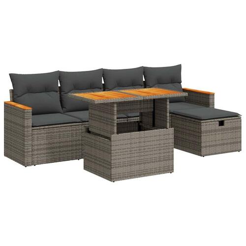 Sofasæt til haven 6 dele med hynder polyrattan grå