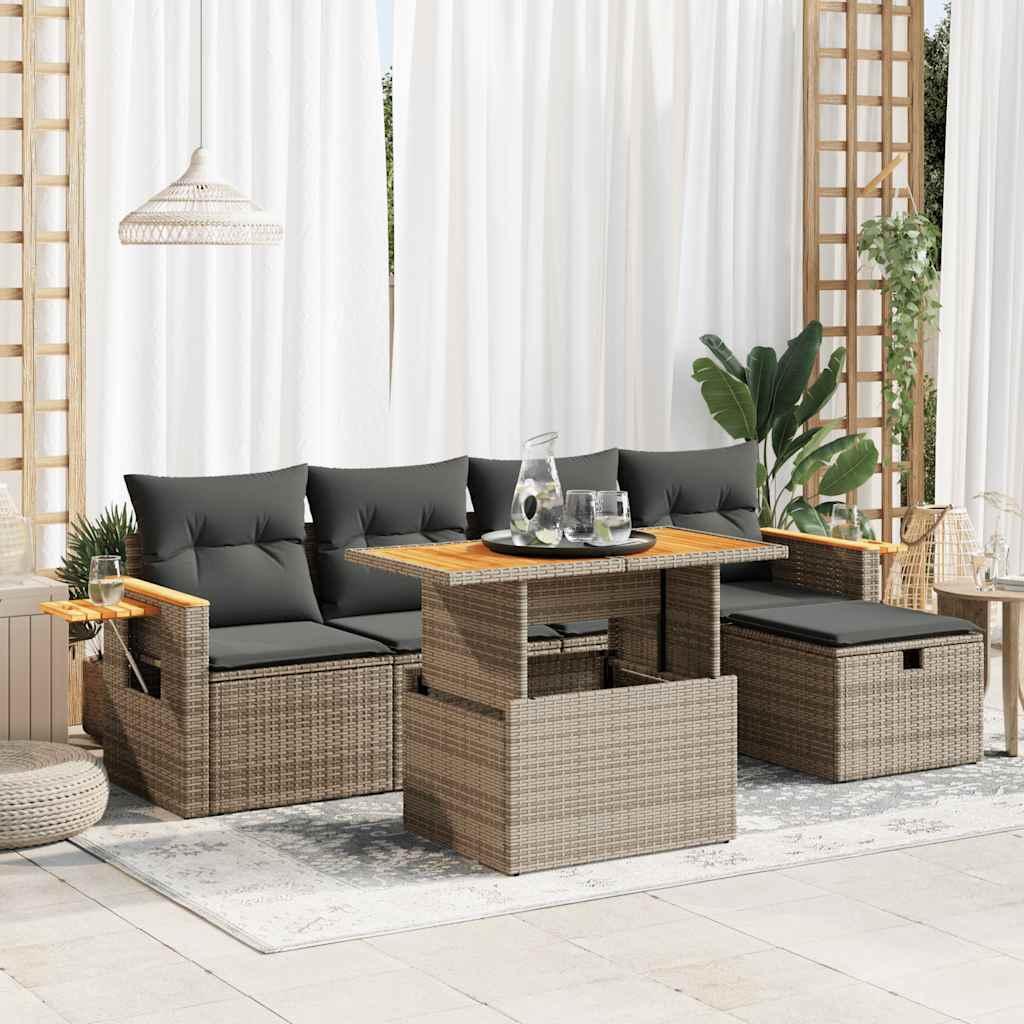 Sofasæt til haven 6 dele med hynder polyrattan grå