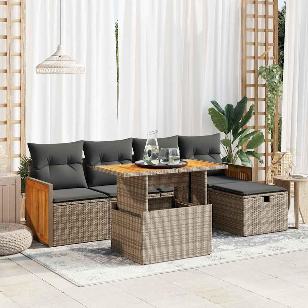 Sofasæt til haven 6 dele med hynder polyrattan grå