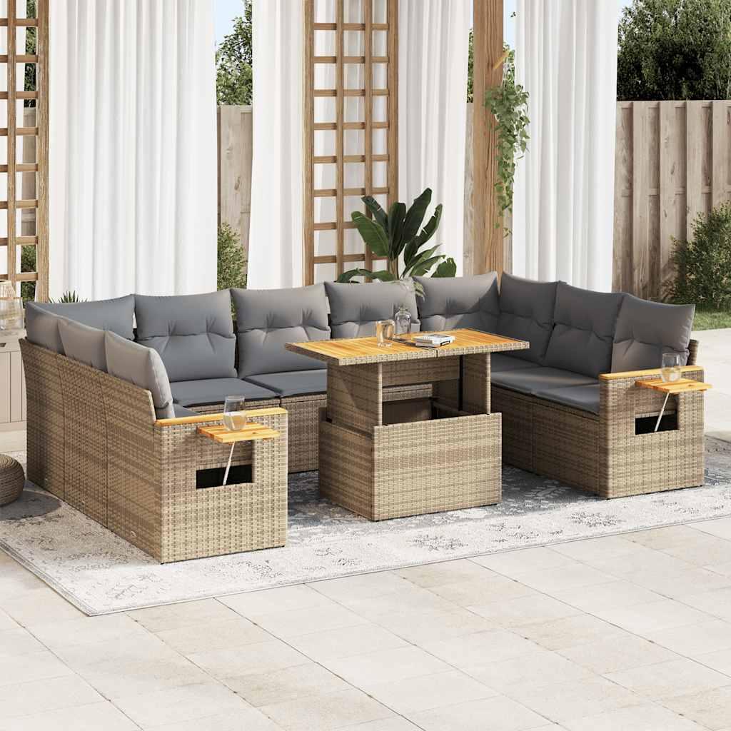 Sofasæt til haven 10 dele med hynder polyrattan akacietræ beige billede