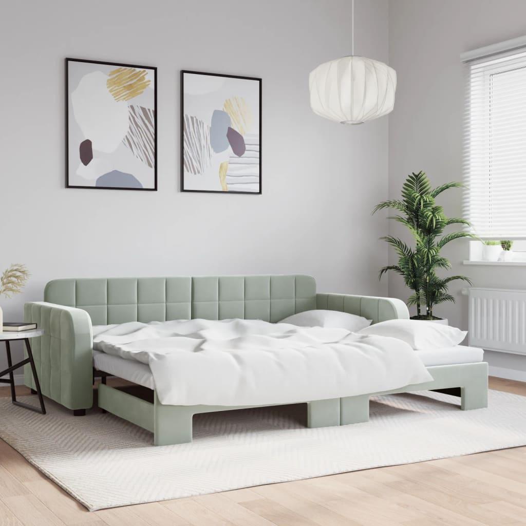 Daybed med udtræk 90x200 cm velour lysegrå billede