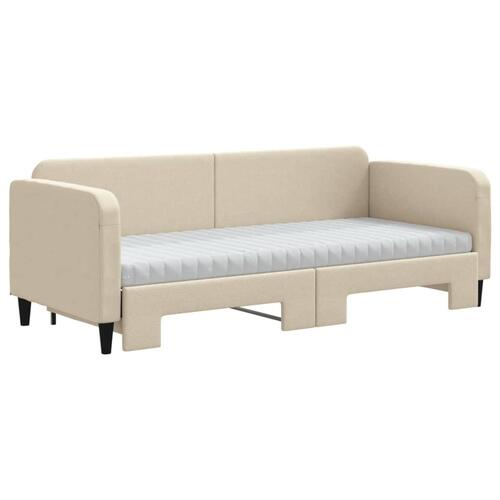 Daybed med udtræk og madras 80x200 cm stof cremefarvet