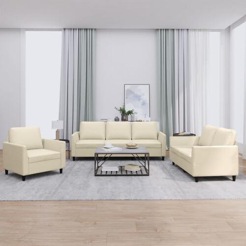 3 personers sofa med hynder kunstlæder Cremefarvet