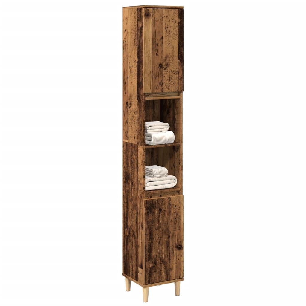 Badeværelsesskab 30x30x190 cm konstrueret træ gammelt trælook
