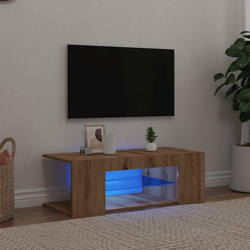 Tv-bord med LED-lys 90x39x30 cm konstrueret træ kunsteg billede
