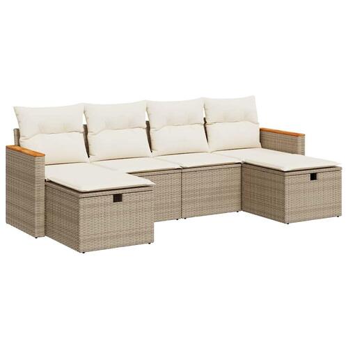 Sofasæt til haven 6 dele med hynder polyrattan beige