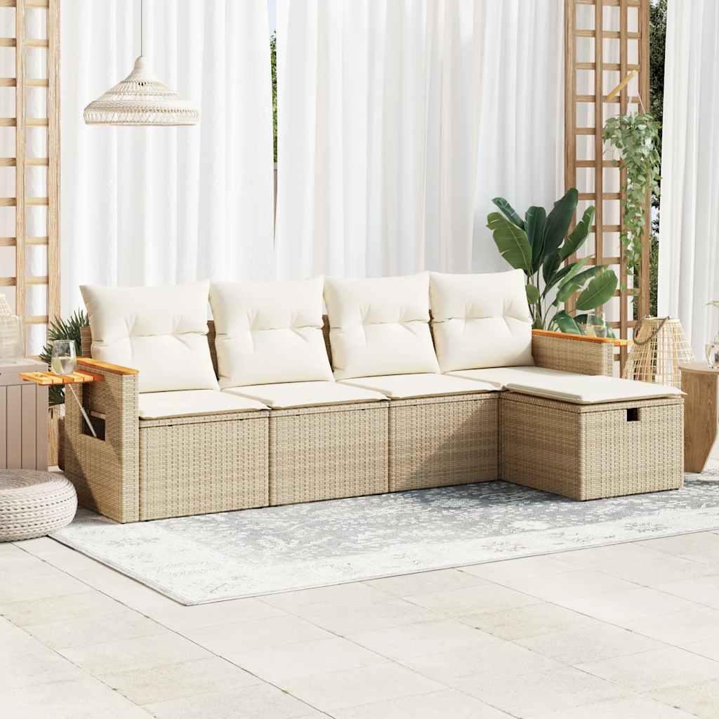 Sofasæt til haven 5 dele med hynder polyrattan beige
