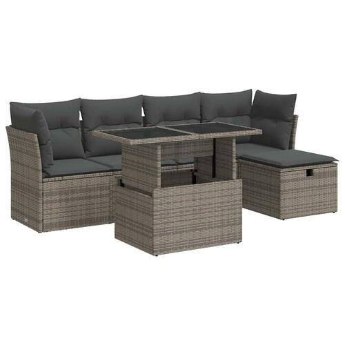 Sofasæt til haven 6 dele med hynder polyrattan grå