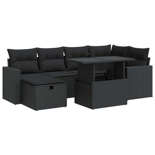 Sofasæt til haven 7 dele med hynder polyrattan sort