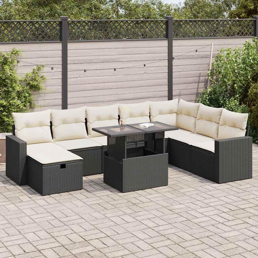 Sofasæt til haven 9 dele med hynder polyrattan sort