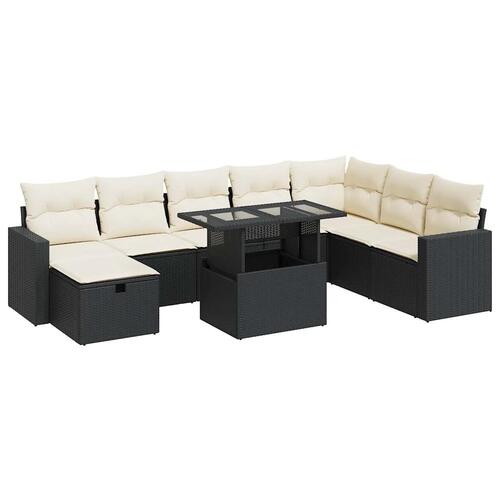 Sofasæt til haven 9 dele med hynder polyrattan sort