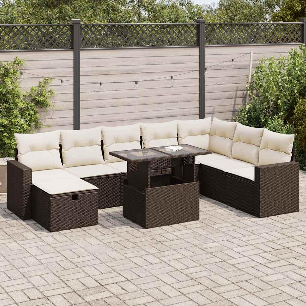 Sofasæt til haven 9 dele med hynder polyrattan brun
