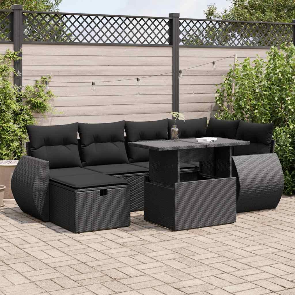 Sofasæt til haven 7 dele med hynder polyrattan sort