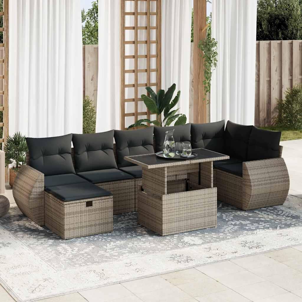 Sofasæt til haven 8 dele med hynder polyrattan grå