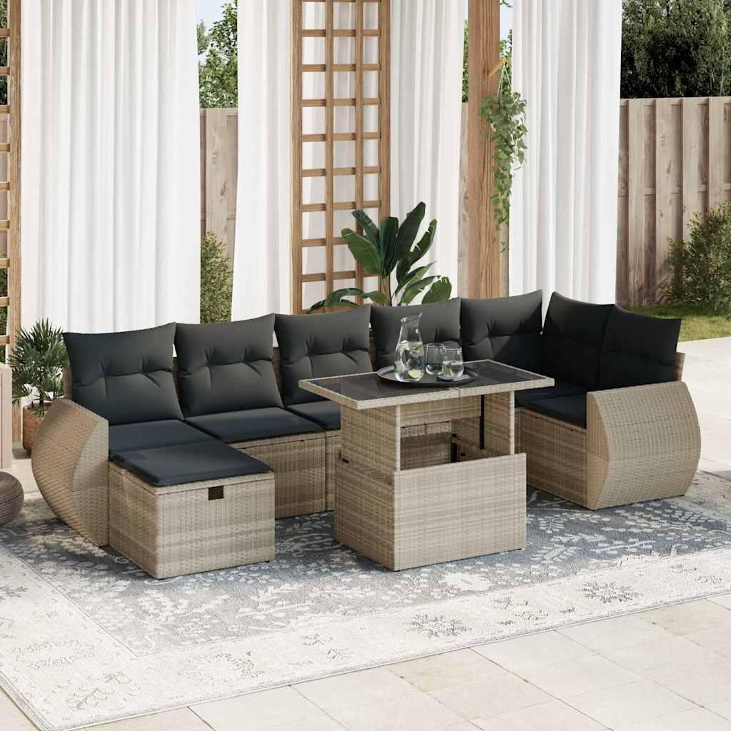 Sofasæt til haven 8 dele med hynder polyrattan lysegrå
